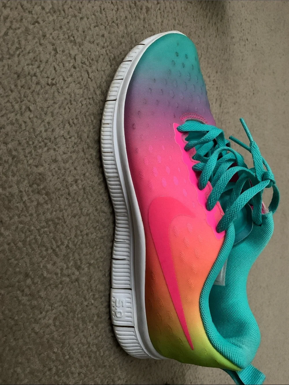 Kids Nike Gradient/Rainbow Athletic Sneakers - Teal & Pink